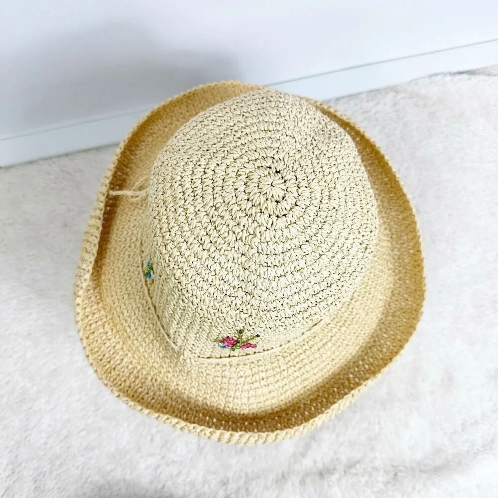 Cappelli Straworld Floral Embroidered Straw Hat Boho Festival Beachy - Picture 2 of 12